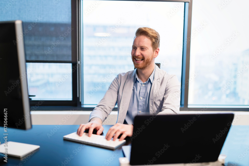 Portrait of happy business working in office Portrait of happy business working in office