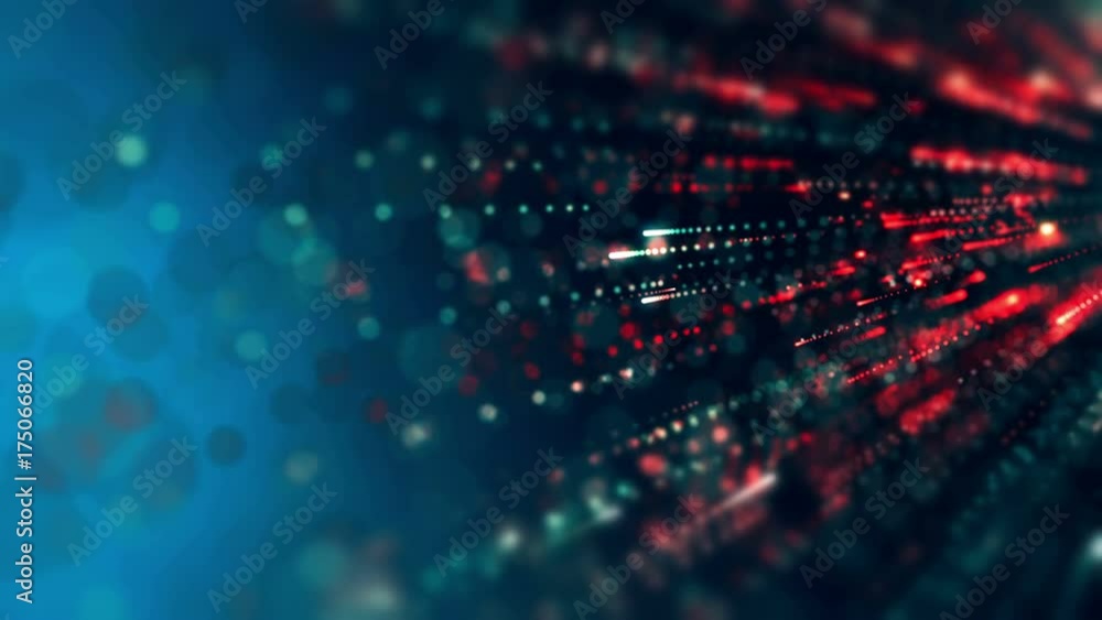 Moving particles in virtual space with blur effect. 4k UHD video loop motion background.