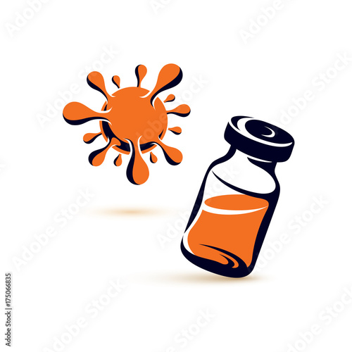 Vector medical vial illustration isolated on white. Epidemic vaccination concept