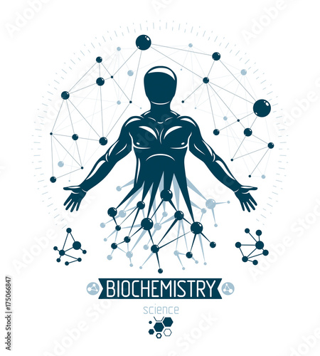 Athletic man vector illustration made using futuristic molecular connections. Human as the object of biochemistry research, genetic engineering. photo
