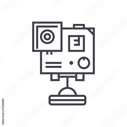 video camera, gopro vector line icon, sign, illustration on white background, editable strokes
