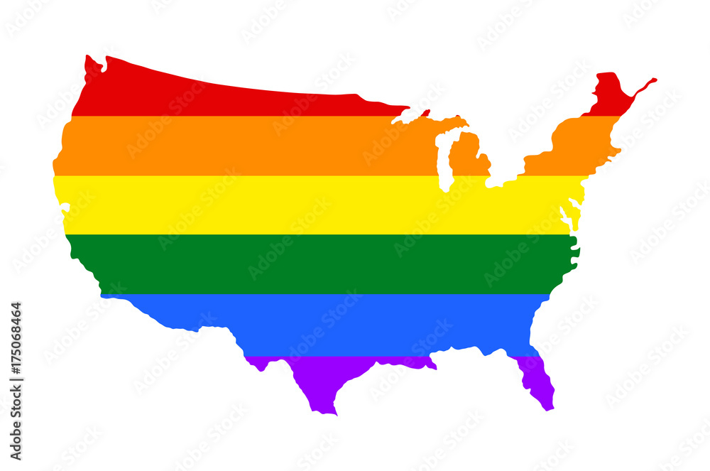 United states of America vector map silhouette and Lgbt flag over map
