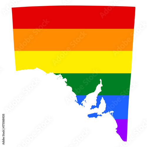South Australia gay vector map with rainbow colors.