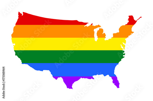 United states of America vector map silhouette and Lgbt flag over map. Gay flag over USA map. Human rights, freedom and liberty. USA pride. Lesbian community association. Free mind. Tolerance LGBT.