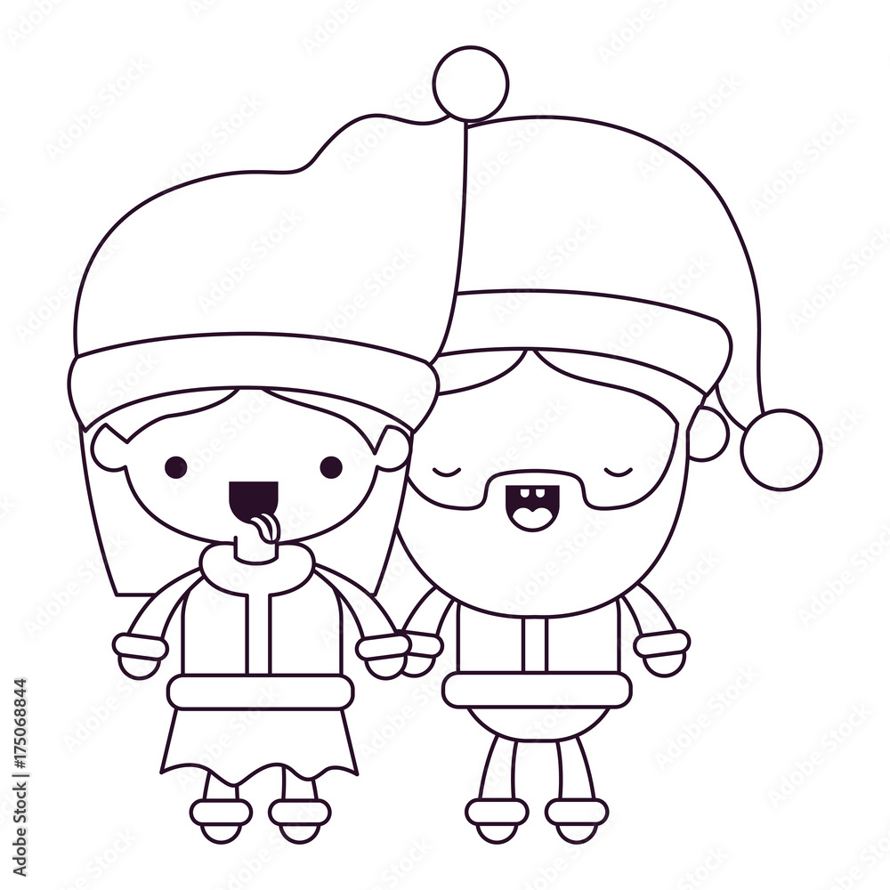 santa claus couple cartoon full body woman tongue out and man with eyes closed silhouette on white background santa claus couple cartoon full body woman tongue out and man with eyes closed silhouette on white background