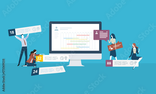 Time management. Flat design business people concept. Vector illustration concept for web banner, business presentation, advertising material.