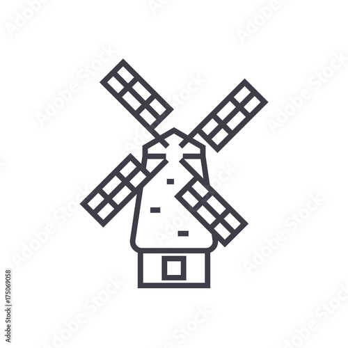 windmill vector line icon, sign, illustration on white background, editable strokes