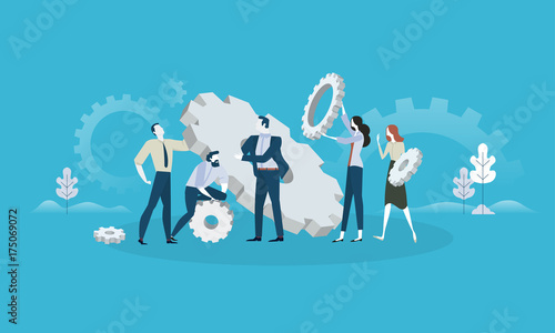 Maintenance. Flat design business people concept for product development, service, engineering. Vector illustration concept for web banner, business presentation, advertising material.
