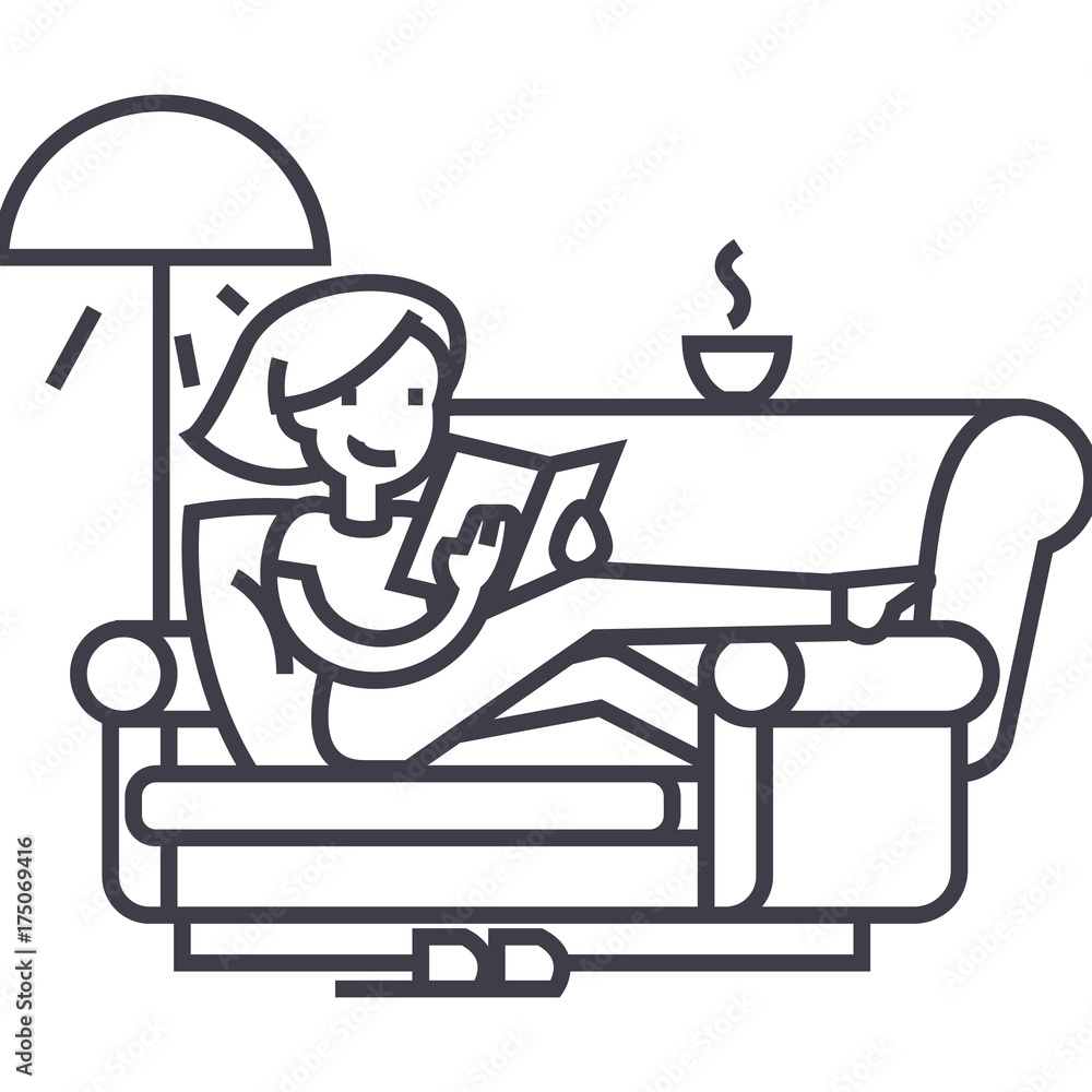 Book With Tea And Lamp Vector Line Icon