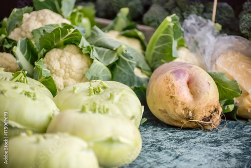 kohlrabi and cauliflower on the table