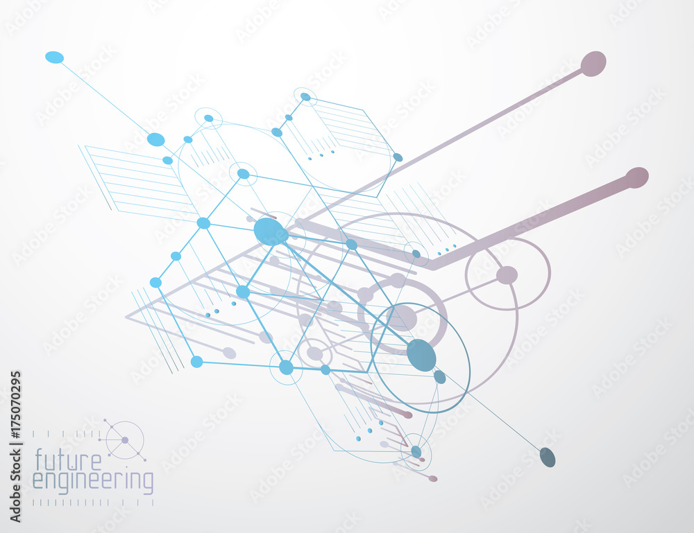 Technical plan, abstract engineering draft for use in graphic and web design. Vector drawing of industrial system created with lines and circles. Technical plan, abstract engineering draft for use in graphic and web design. Vector drawing of industrial system created with lines and circles.