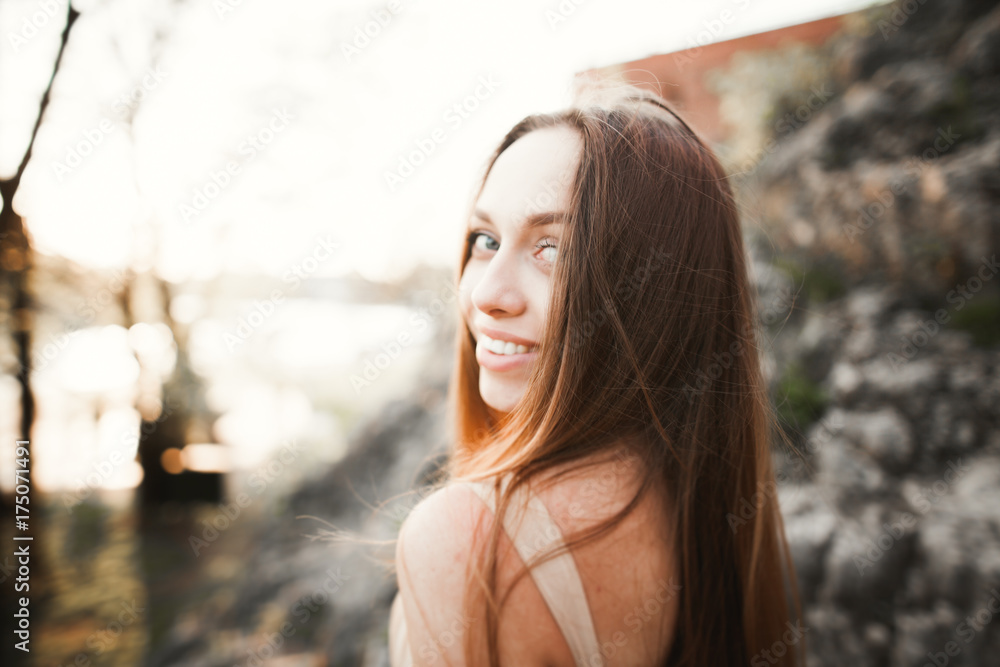 beautiful young woman with long dress close-up portrait beautiful young woman with long dress close-up portrait