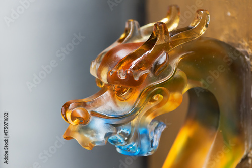 Colorful glass chinese dragon head door knob