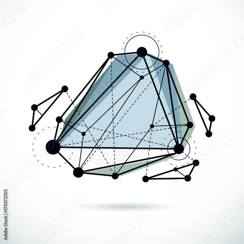 Abstract geometric 3D faceted object, modern digital technology and science theme vector background. New technology illustration.