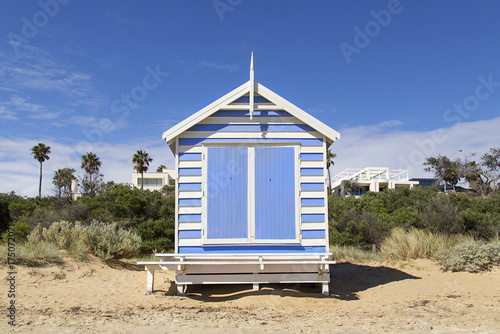 Front view of a beach hut on Brighton Beach in Melbourne © Jackie Davies