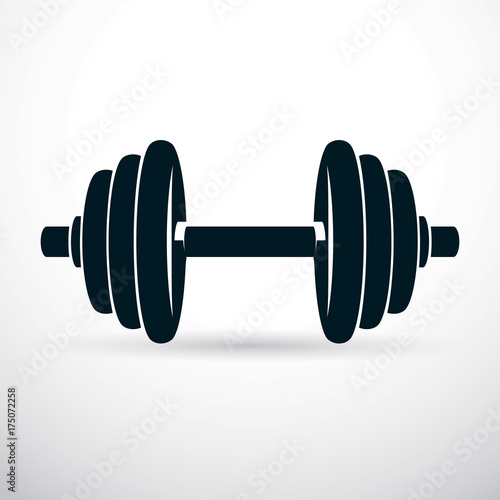 Dumbbell vector illustration isolated on white composed with disc weight. Sport equipment for weight lifting and cross fit training.