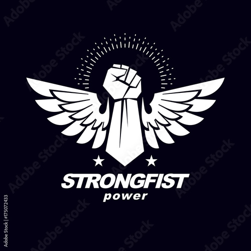 Vector illustration of a clenched fist raised up. Boxing club abstract emblem can be used as tattoo.