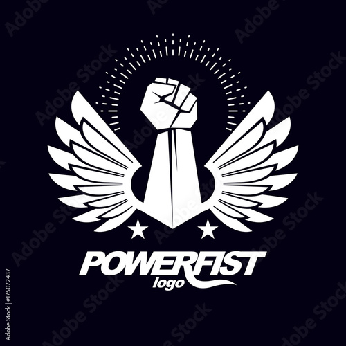 Vector illustration of a clenched fist raised up. Boxing club abstract emblem can be used as tattoo.