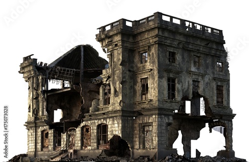 Obraz na płótnie Ruined Building Isolated On White 3D Illustration