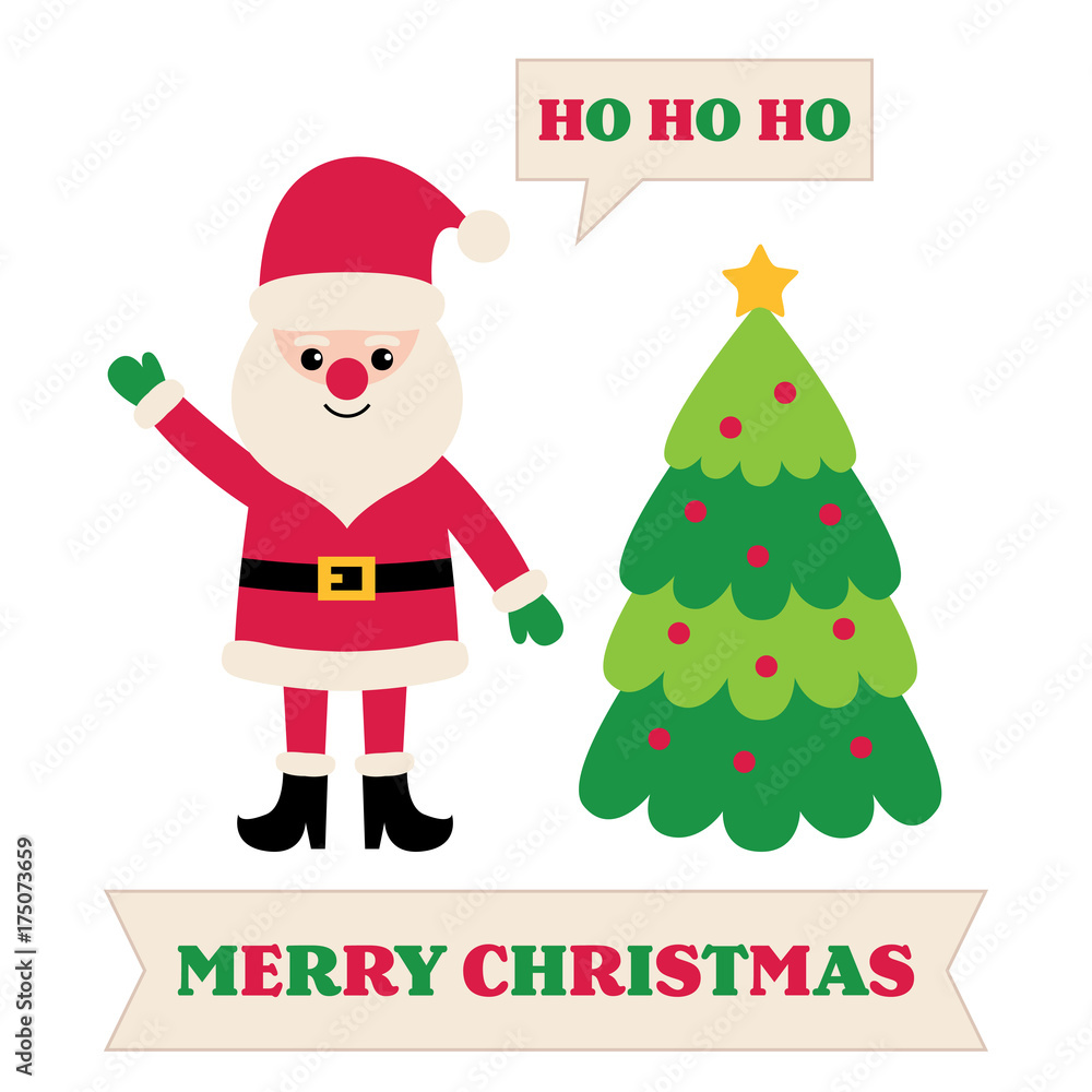 Greeting card with Santa Claus and Christmas tree Greeting card with Santa Claus and Christmas tree