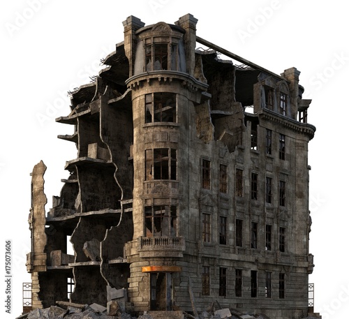 Ruined Building Isolated On White 3D Illustration