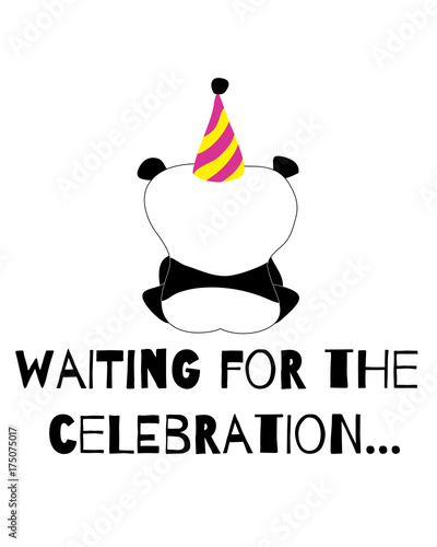 Fototapeta Naklejka Na Ścianę i Meble -  Cute and funny panda is waiting for the elebration card. Doodle hand drawn style.