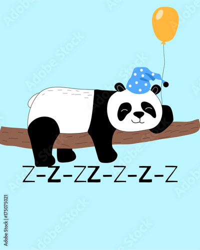 Fototapeta Naklejka Na Ścianę i Meble -  Cute and funny panda is sleeping card. Doodle hand drawn style.