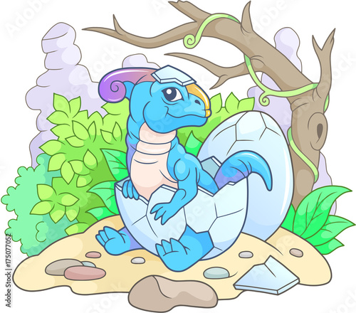 cartoon cute parasaurolophus hatched from egg
