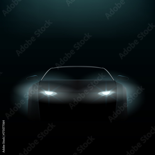 Realistic Car In The Dark. Front View