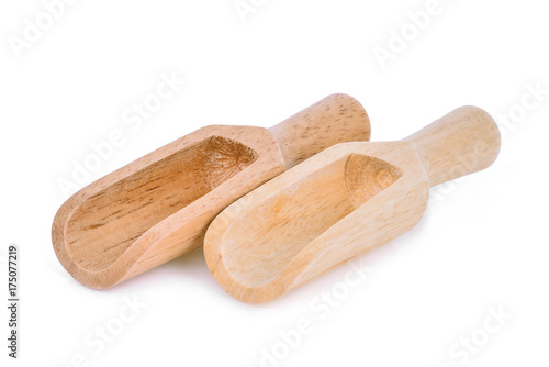 two empty wooden scoop isolated on white background