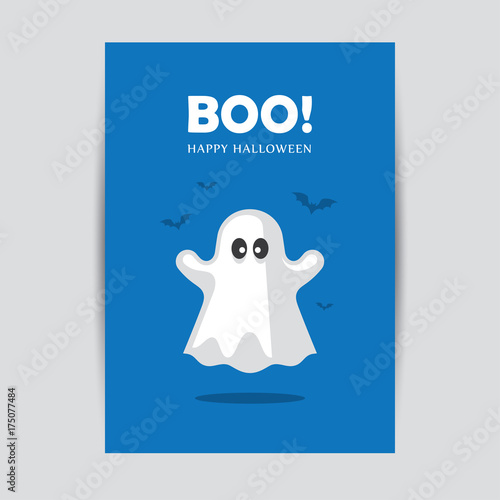 Blue Halloween greeting card with ghost.