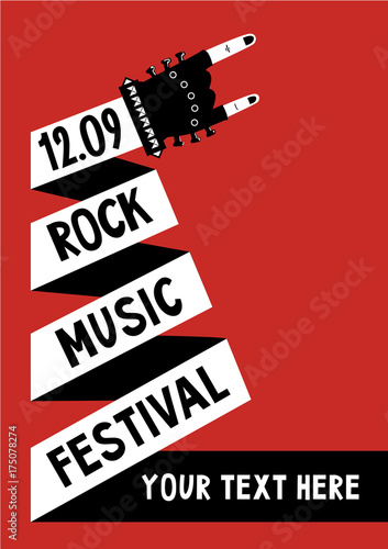 Rock music poster with hand. Billboard template