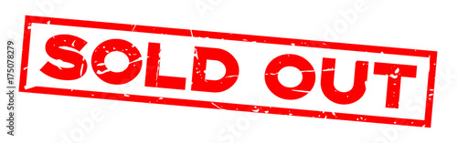 Grunge red sold out wording square rubber seal stamp on white background