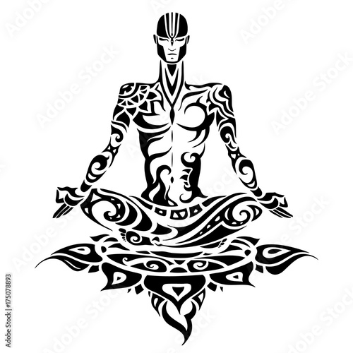 Meditation. Yoga man Silhouette.