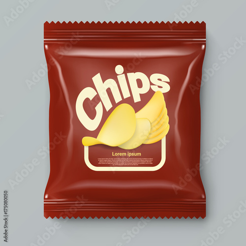Realistic Red Chips Package With Label Template