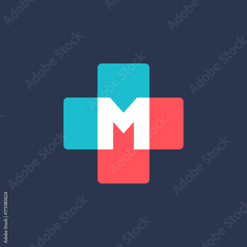 Letter M cross plus medical logo icon design template elements