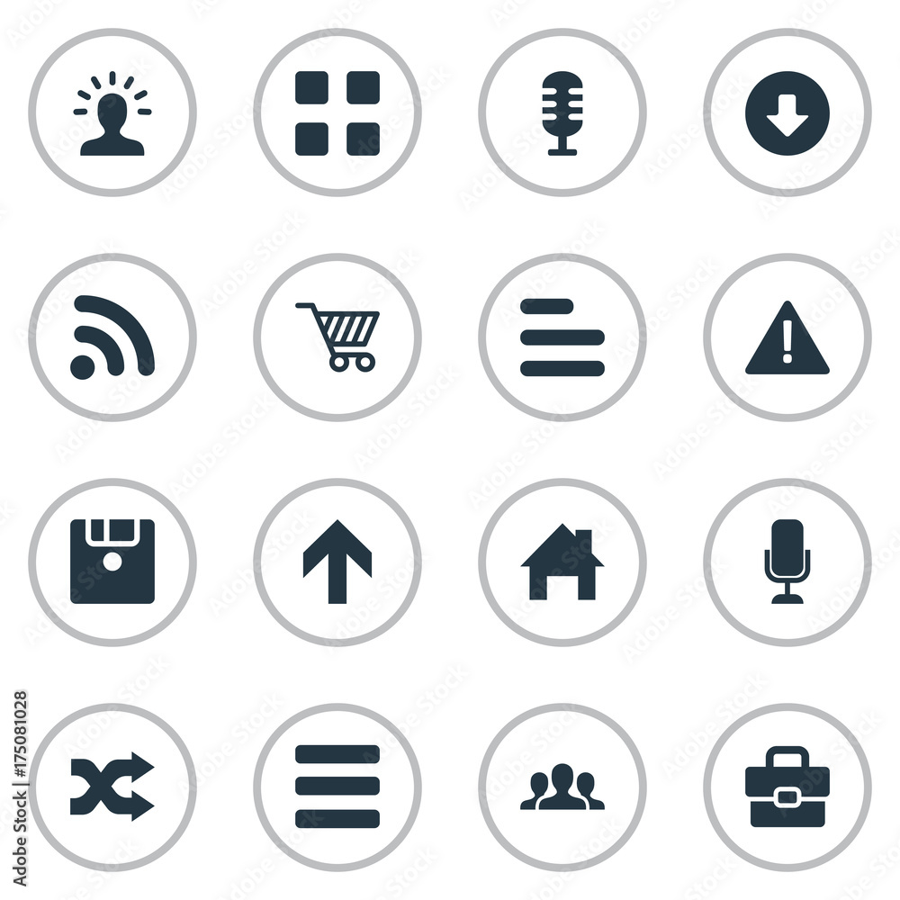 Vector Illustration Set Of Simple Interface Icons. Elements Wireless Connection, Menu, Randomize