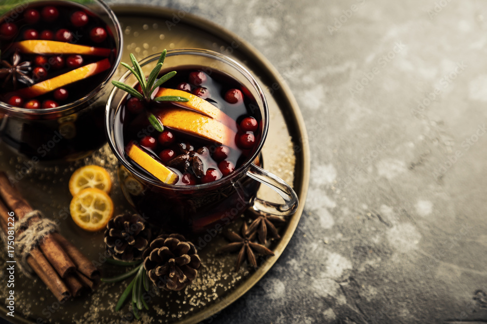 Christmas mulled wine in glass cup