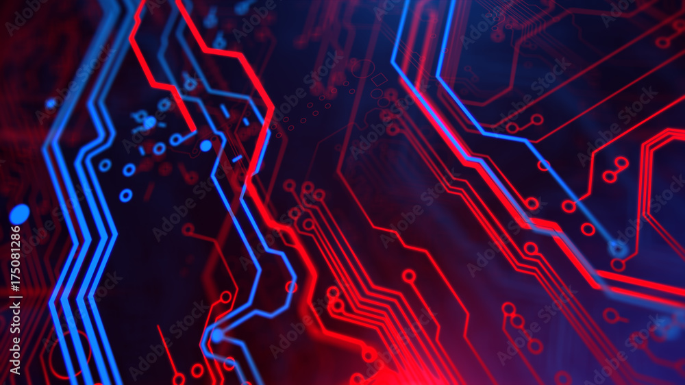 Technology Terminal Background. Digital red blue backdrop. Printed circuit  board. Technology wallpaper. 3D illustration. Circuit board futuristic  server code processing. Stock Photo | Adobe Stock