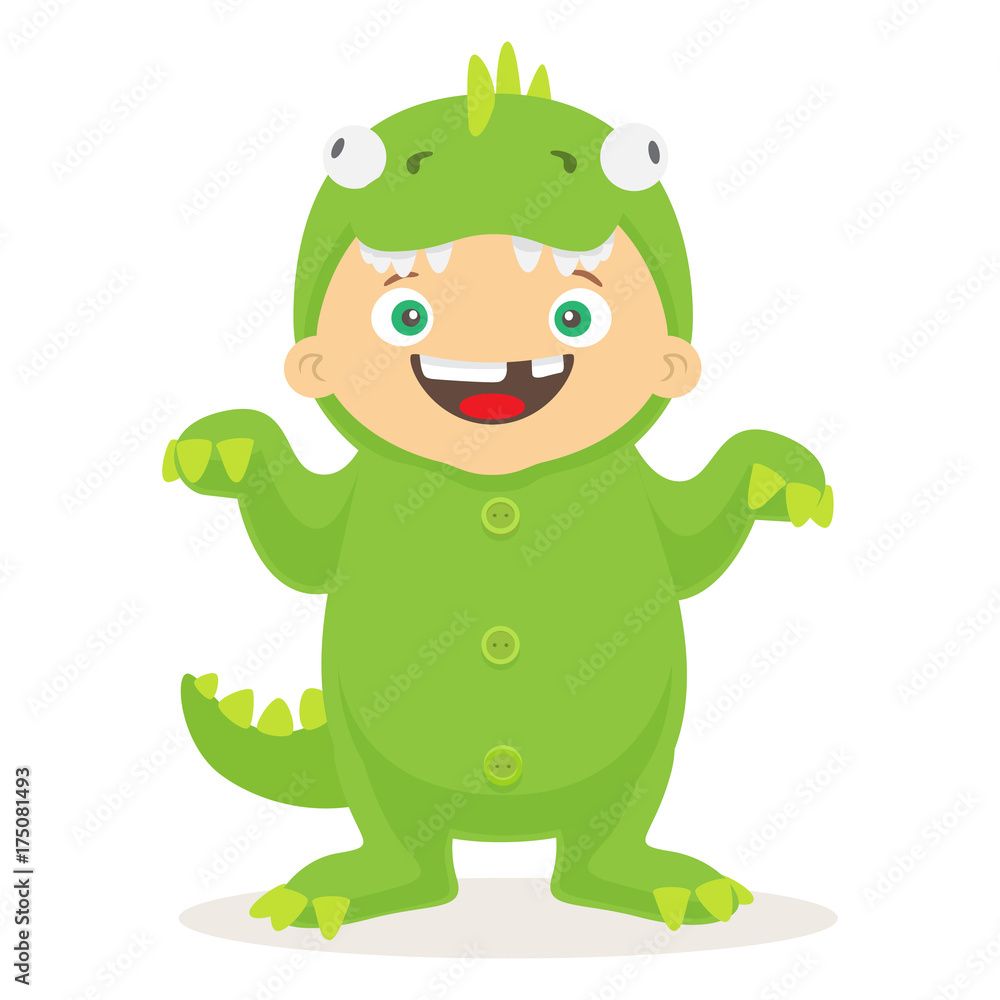 Halloween suit for kid. Vector cartoon little boy wearing dragon funny suit. Halloween suit for kid. Vector cartoon little boy wearing dragon funny suit.