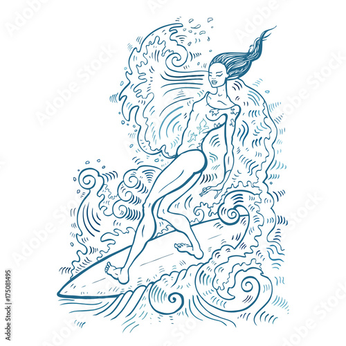 Beautiful woman on surf board.