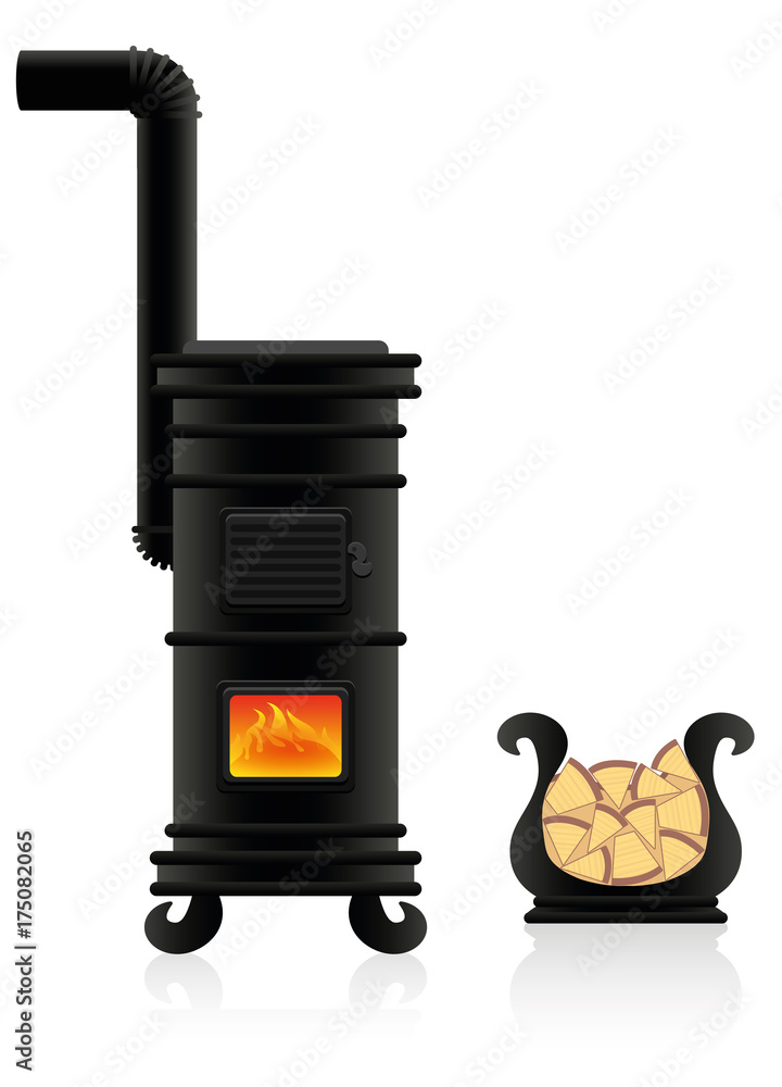Potbelly stove - antique cast iron stove with flames at the viewing