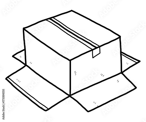 fallen paper box / cartoon vector and illustration, black and white, hand drawn, sketch style, isolated on white background.