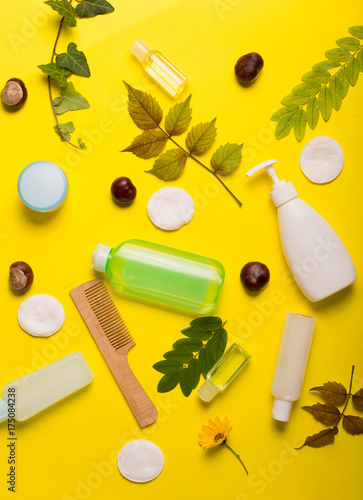 Cosmetics on a yellow background