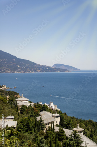 view from the height of the resort town of Yalta and the Black Sea from the mountains of Ai-Petri