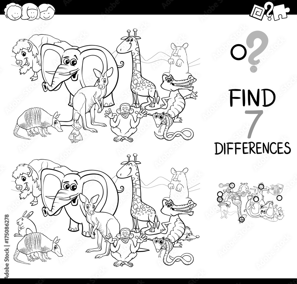 spot the difference with animals coloring book