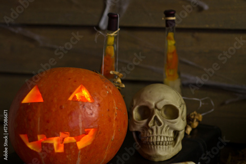 Halloween location, pumpkin, crow, salom, skull photo