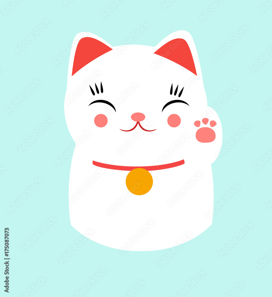 Lucky happy Japanese cat. Design based on the famous maneki-neko (meaning, beckoning cat, まねきねこ, 招き猫) made in a kawaii style. Fatty, cute and happy. Lucky happy Japanese cat. Design based on the famous maneki-neko (meaning, beckoning cat, まねきねこ, 招き猫) made in a kawaii style. Fatty, cute and happy.