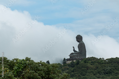 Tian Tan Buddha - Big Budda with blue sky and white clouds in Ngong Ping Hong Kong