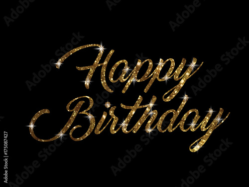 Golden glitter of isolated hand writing word HAPPY BIRTHDAY